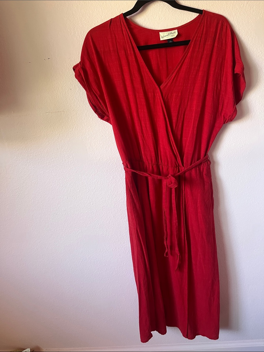 Universal Thread Red Wrap-Style Midi Dress with Tie Waist